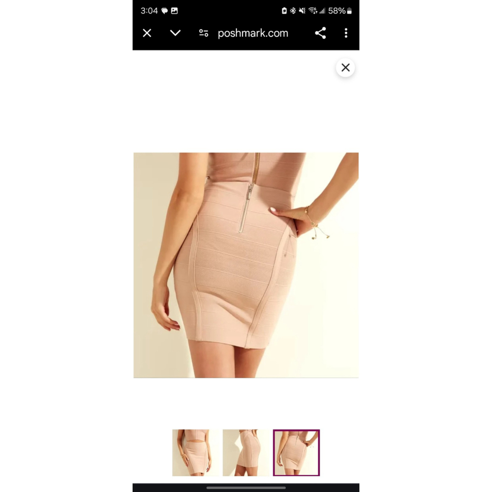 GUESS Mirage Bandage crop top skirt set in Beige size S - Picture 2 of 4